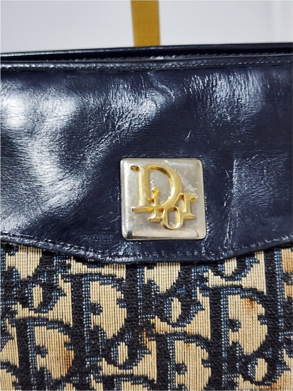 Christian Dior Vintage Diorissimo Top Handle Bag Beige/Navy Blue - Picture 10 of 16